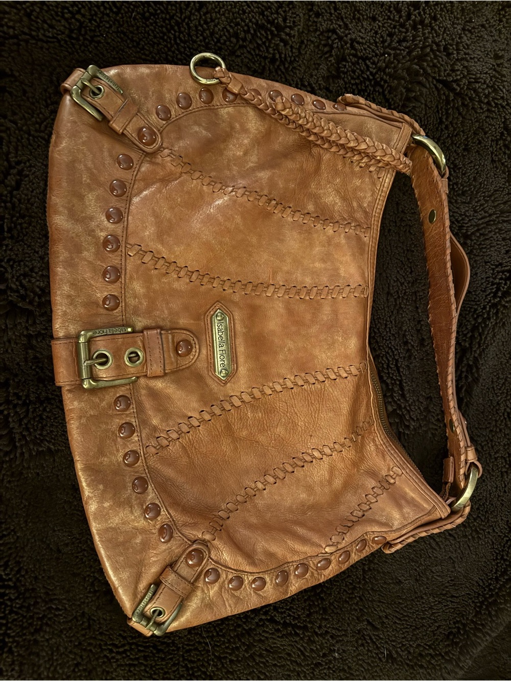 Isabella Fiore Braided-Strap Shoulder Bag in Tan Brown